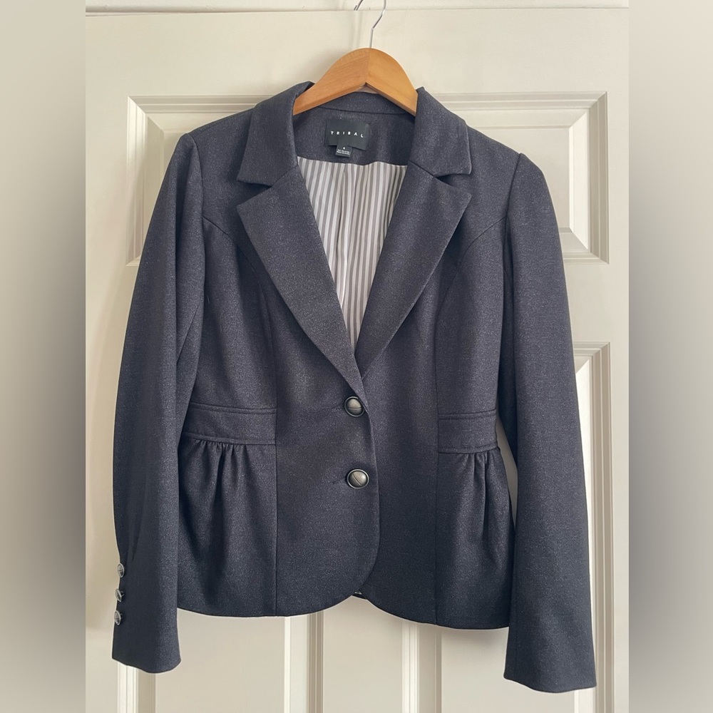 Tribal Women's Black Blazer with Button Detail